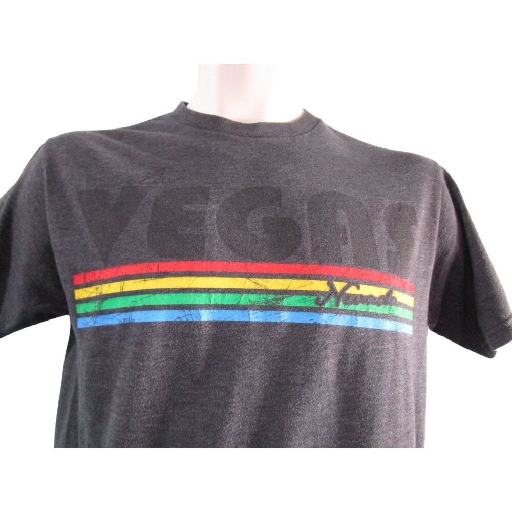 Rainbow Stripe Vintage Vegas Charcoal T Shirt Unisex Small Distressed GUC - Picture 2 of 12